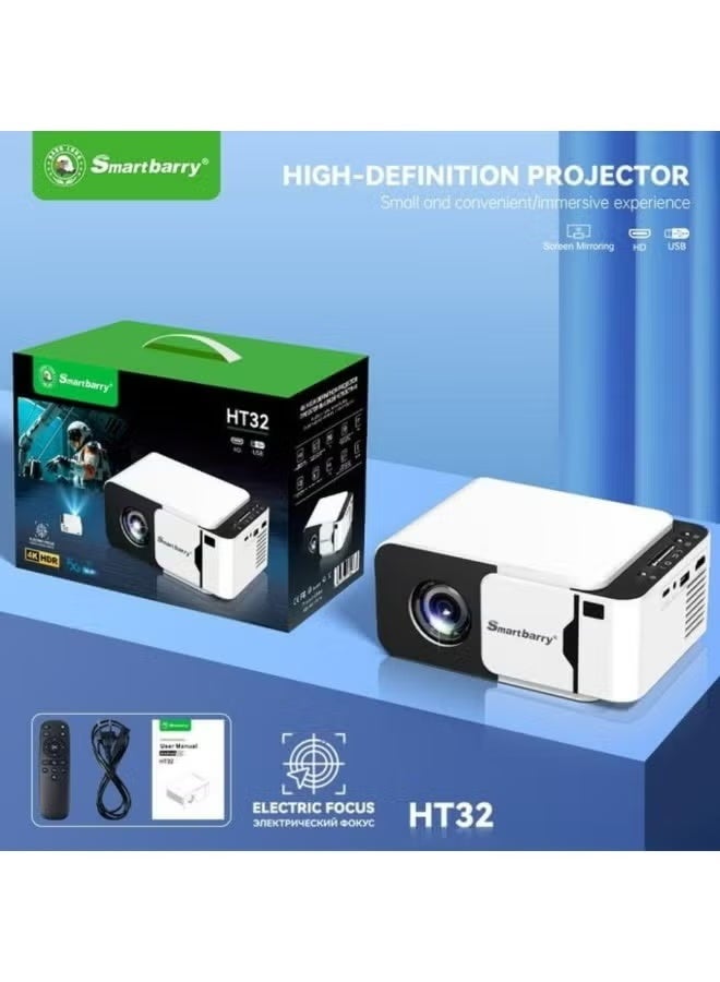 Smartbarry HT32 Real 4K HD Upgrade Portable Projector with Electric Focus, 180-Inch Display Support, HDMI & USB Connectivity, Wireless Screen Mirroring, TV Stick Compatible Home Cinema Projector - Image 3